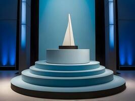 3d background product display podium scene. Blue 3d podium. 3d rendering, Perfect platform for showing your products. photo