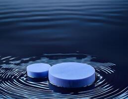 3d podium, 3d background product display podium scene.the calming effect of water ripples on the light blue surface photo