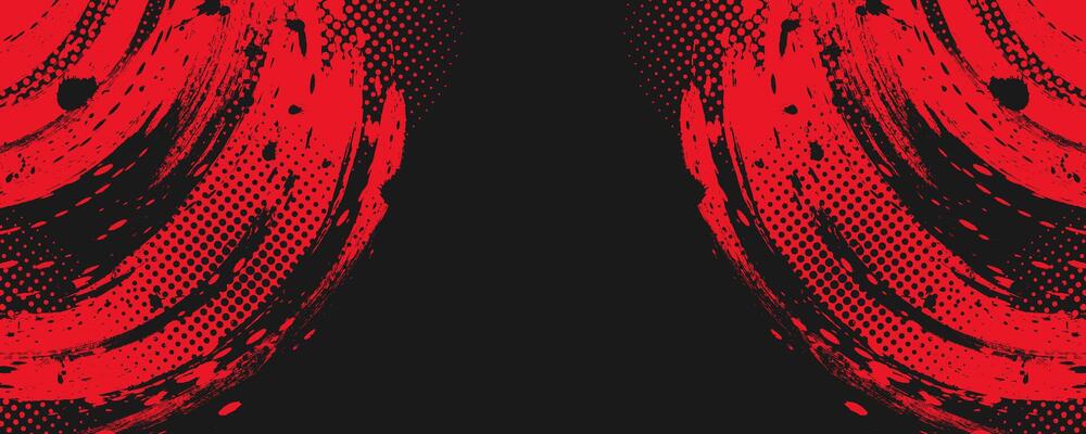 Black and Red Grunge Brush Background with Halftone Effect. Retro Grunge Background