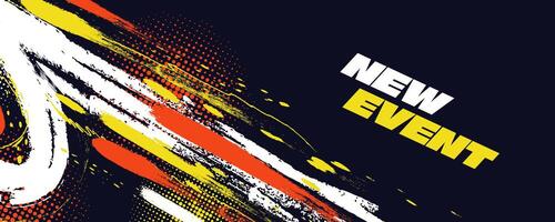 Abstract Sports Background with White, Orange, and Yellow Brush Texture and Halftone Effect. Grunge Background for Banner or Poster Design vector