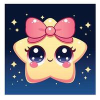 Kawaii Star With Bow Square Sticker Design vector