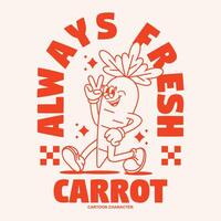 Funny cartoon character of carrot. Can be used as Sticker, posters, prints. Retro cartoon style. vector