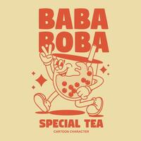 Funny cartoon character of boba tea. Can be used as Sticker, posters, prints. Retro cartoon style. vector