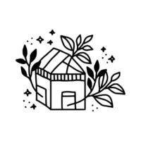 Hand drawn home and floral line art design for logo, symbol, icon, sticker, brand identity, and decorative elements vector