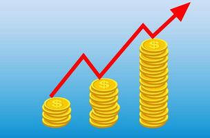 Coins on tading graph infographic vector
