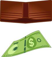one hundred dollar bill fall out of empty wallet illustration vector
