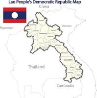 Laos map of the country with Laos flag and outline of share border countries vector