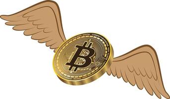 3D Bitcoin with wings illustration vector