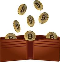 Bitcoin falling into wallet illustration vector