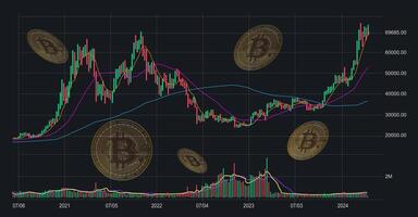 Trading graph of Bitcoin price during 2021 to 2024 vector