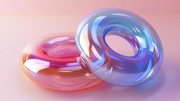 Vibrant Abstract 3D Glass Rings on Gradient Background photo