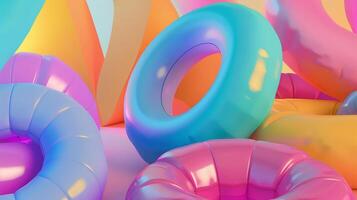 Vibrant Inflatable Pool Toys. Abstract Summer Fun With Colorful Floaties photo