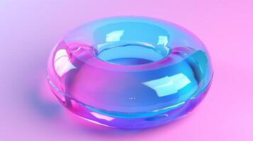 Futuristic Translucent Glass Sculpture with Neon Blue and Pink Gradient Lighting photo