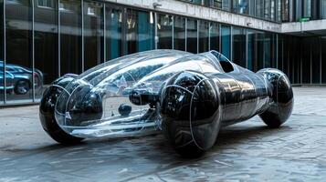 Futuristic Transparent Concept Car in Modern Urban Setting photo