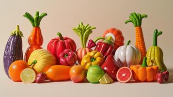 Vibrant Assortment of Inflatable Fruits and Vegetables in Colorful Display for Fun and Play photo