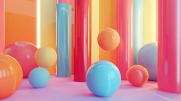 Vibrant Abstract Geometric Shapes. Colorful Cylinders and Spheres in Modern Artistic Design photo