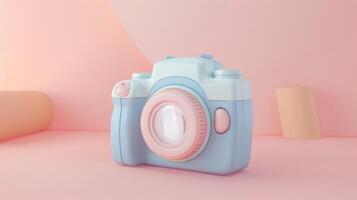 Vintage Pastel Blue Camera on Soft Peach and Pink Background photo