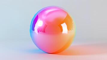 Vibrant Holographic Sphere with Reflective Surface on Minimalist Background photo