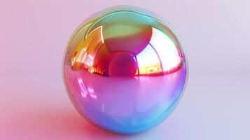 Colorful Iridescent Sphere on Gradient Background Featuring Reflections and Vibrant Light Effects photo