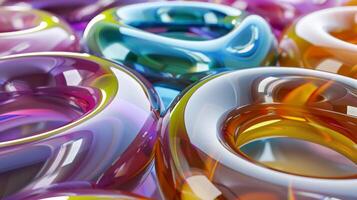 Colorful Abstract Glass Rings. Vibrant, Reflective, and Modern Design Elements photo