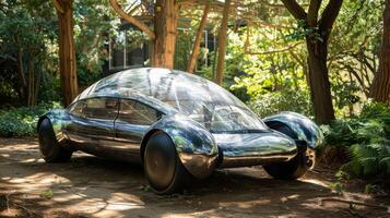 Futuristic Transparent Car in Natural Forest Setting photo