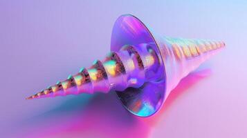 Futuristic Iridescent Conical Shell on Gradient Background photo