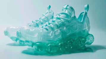 Trendy Translucent Sneakers with Futuristic Design and Vibrant Aqua Color photo