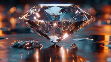 Sparkling Diamond on Reflective Surface with Bokeh Background photo