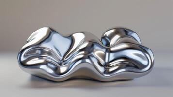 Abstract Shiny Metallic Sculpture on Neutral Background. Modern Art and Design Concept photo