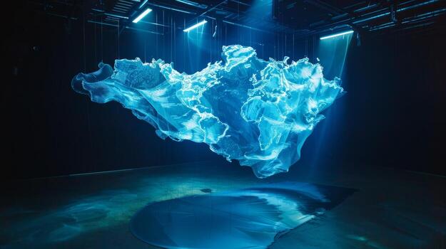 Futuristic Blue Sci-Fi Digital Art Installation with Abstract Light Display photo