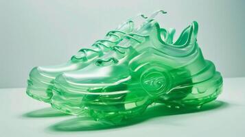 Futuristic Green Transparent Sneakers on Light Background photo