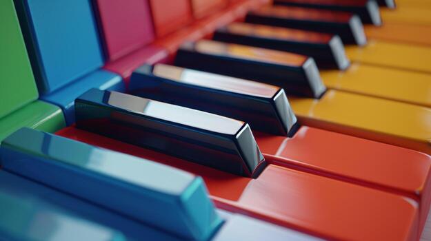 Colorful Piano Keys. Vibrant Rainbow Keyboard for Music and Creativity Concepts photo