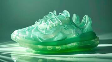 Trending Neon Green Sneakers with Modern Design and Futuristic Aesthetic photo