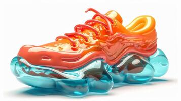 Abstract Futuristic Sneaker with Vibrant Colors and Unique Design photo