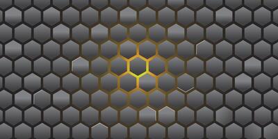 Abstract silver gradient background. Hexagonal structure shape. Hexagonal banner design. Bright yellow combination silver color design. Eps10 vector