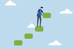 Build business success stairs, businessman builds ladder to move forward as his business grows. vector