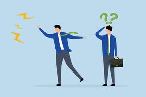 Bad habit blame other, frustrated business manager forgives this mistake and points out other mistakes. vector