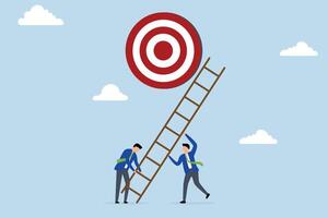 Develop ladder to success, team of businessman helps to create ladder of success to reach the goal. vector