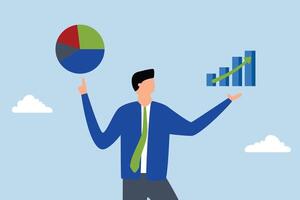Market analysis, smart businessman presents virtual analytical chart and graph with two hands. vector