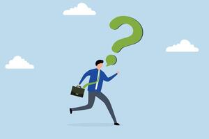 Asking business question to find answer, businessman speak out loud with speech bubble question mark symbol. vector