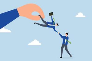 Talent war, large company struggles with current employer dragging business candidate out of control. vector