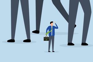 small business to fight with large company, struggling business owner looking at major competitor in same business. vector