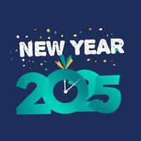 new year 2025 with clock and confetti vector
