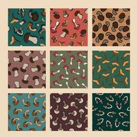Illustration of a set of patterns with mushrooms. vector