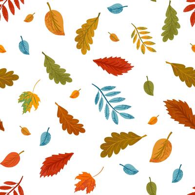 autumn seamless pattern. Repeated fall texture. Cozy hand drawn seasonal background. Foliage
