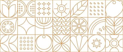 Fruit food in line geometric pattern, mosaic tile vector