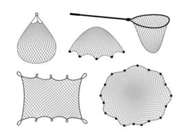 Fish net, isolated fishnet and scoop set vector