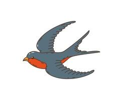 Cartoon retro groovy hippie swallow bird flying vector
