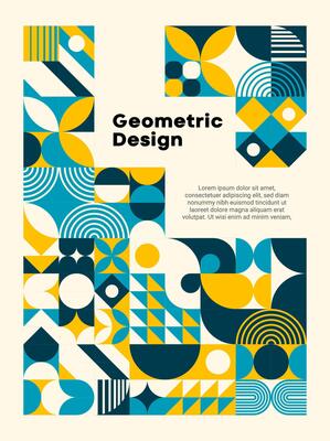 Modern turquoise and yellow bauhaus pattern poster