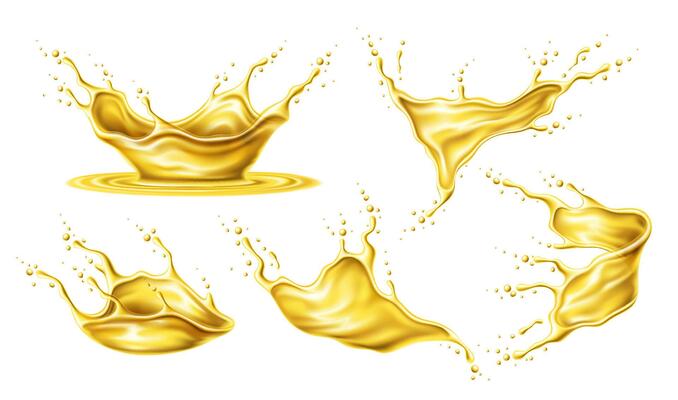 Oil splashes. Motor oil, juice and beer swirls set